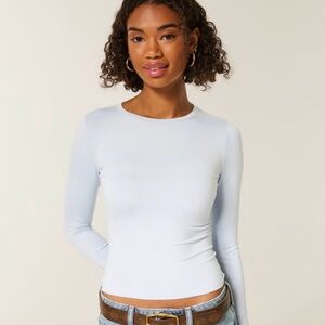 Hollister Long-Sleeve Seamless Fabric Crew Baby Tee Size Small Ice Blue - NWT